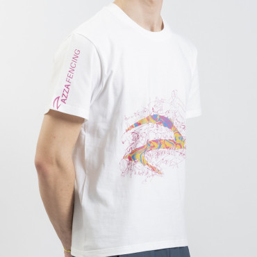 Azza Fencing Pattern Electric T-Shirt – White